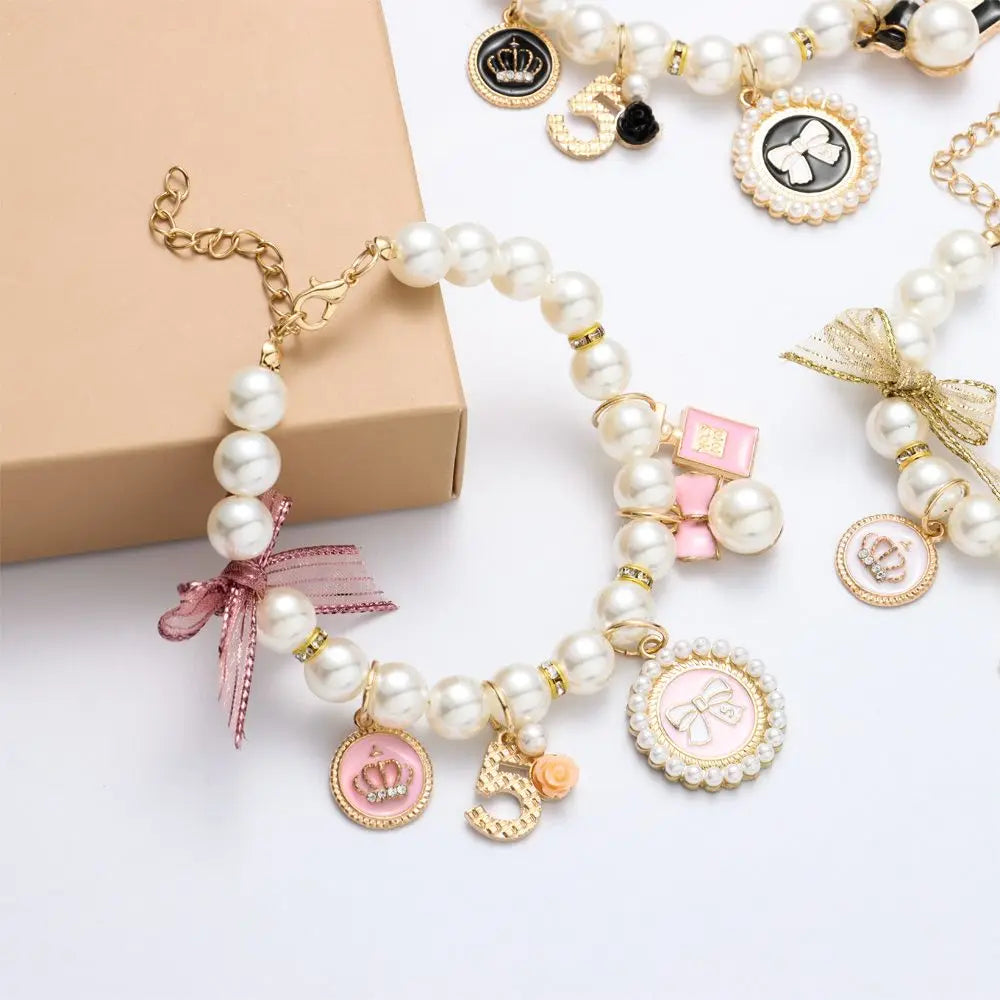 Pet Products Cat Jewelry Cute Collar Dog Cat Princess Bow Necklace Pet Pearl Collar Adjustable