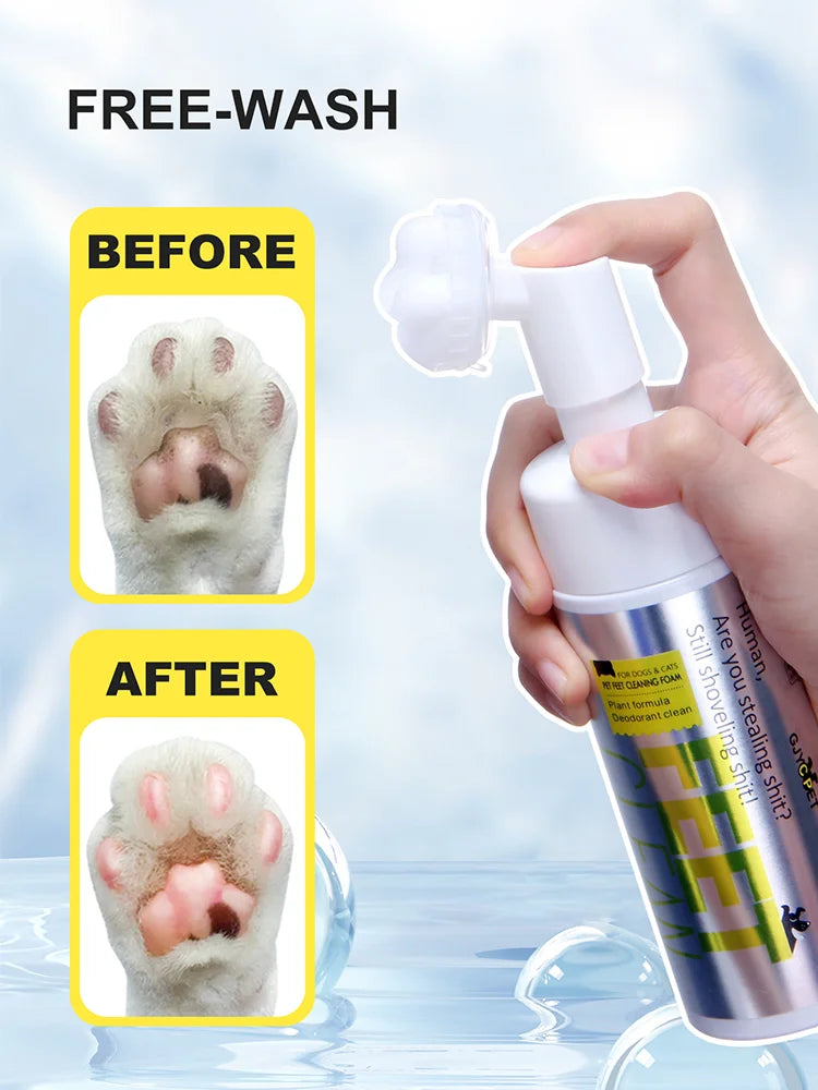 Pet Paw Cleaner Foam - No-Rinse Waterless Gentle Lick-Safe, Plant Extracts Soothing Moisturizing with Soft Brush for Cats Dogs