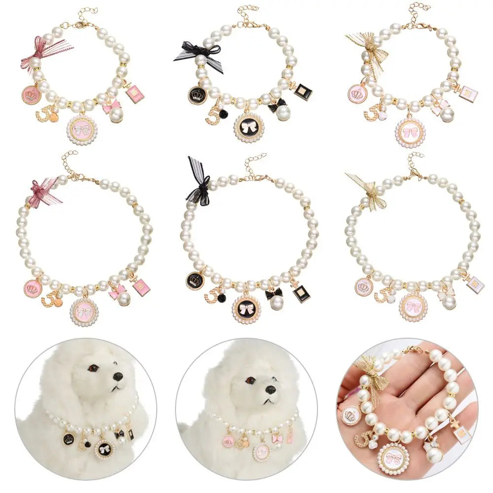 Pet Products Cat Jewelry Cute Collar Dog Cat Princess Bow Necklace Pet Pearl Collar Adjustable