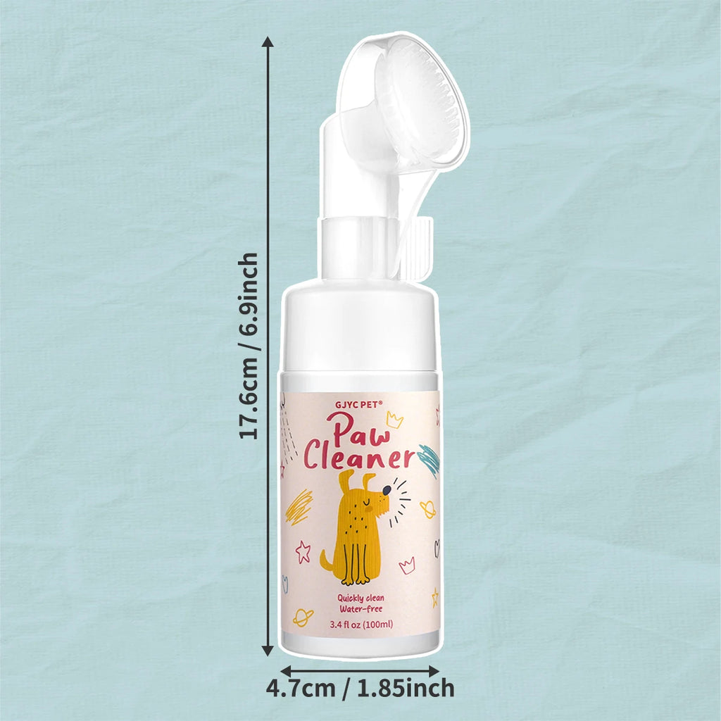 Pet Paw Cleaner Foam - No-Rinse Waterless Gentle Lick-Safe, Plant Extracts Soothing Moisturizing with Soft Brush for Cats Dogs
