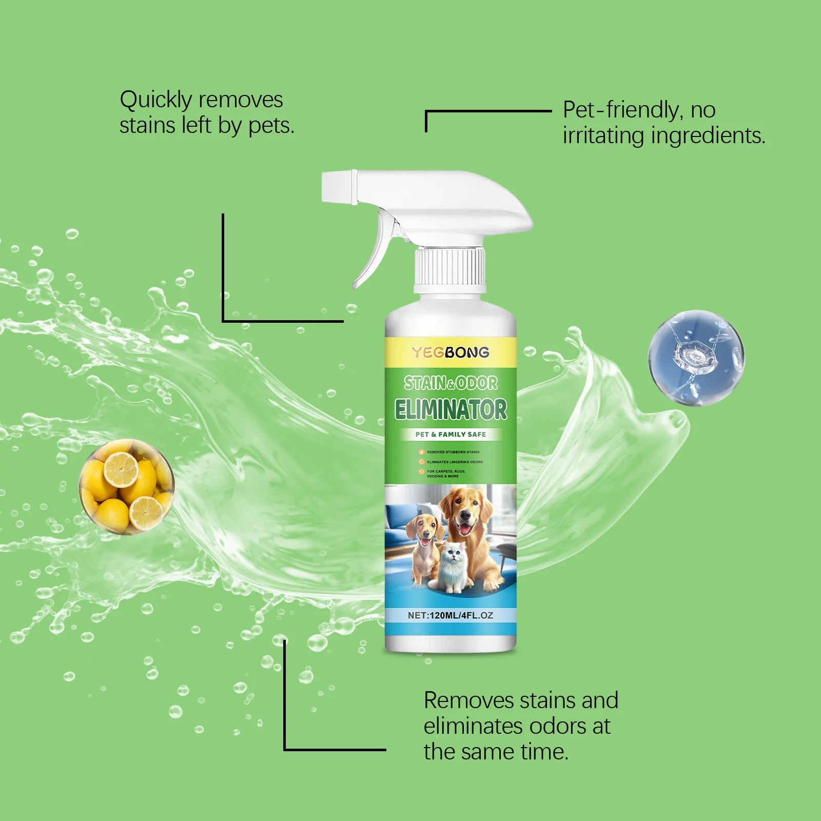 Pet Stain Remover Deep Cleaning Easily Dissolve Stubborn Urine Stains Eliminate Odor Restore Home Freshness Pet-Friendly Cleaner